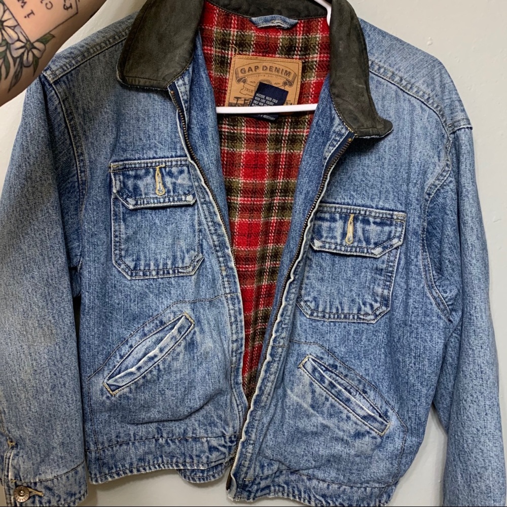 Gap Vintage Denim Jacket with Gray Leather Collar